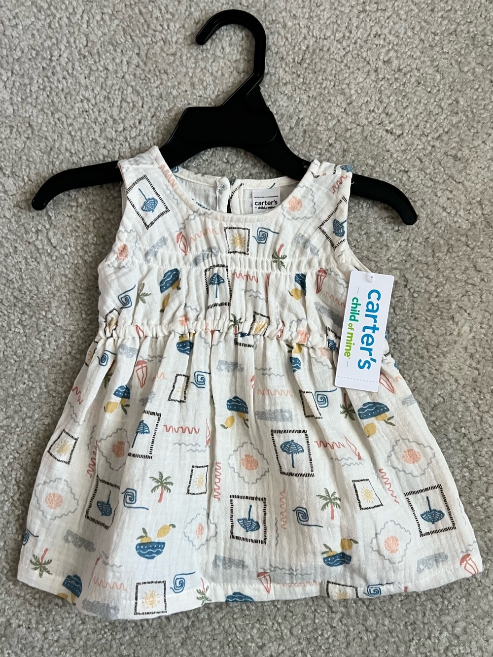 Carter's White Baby Dress with Multicolor Summer Motifs